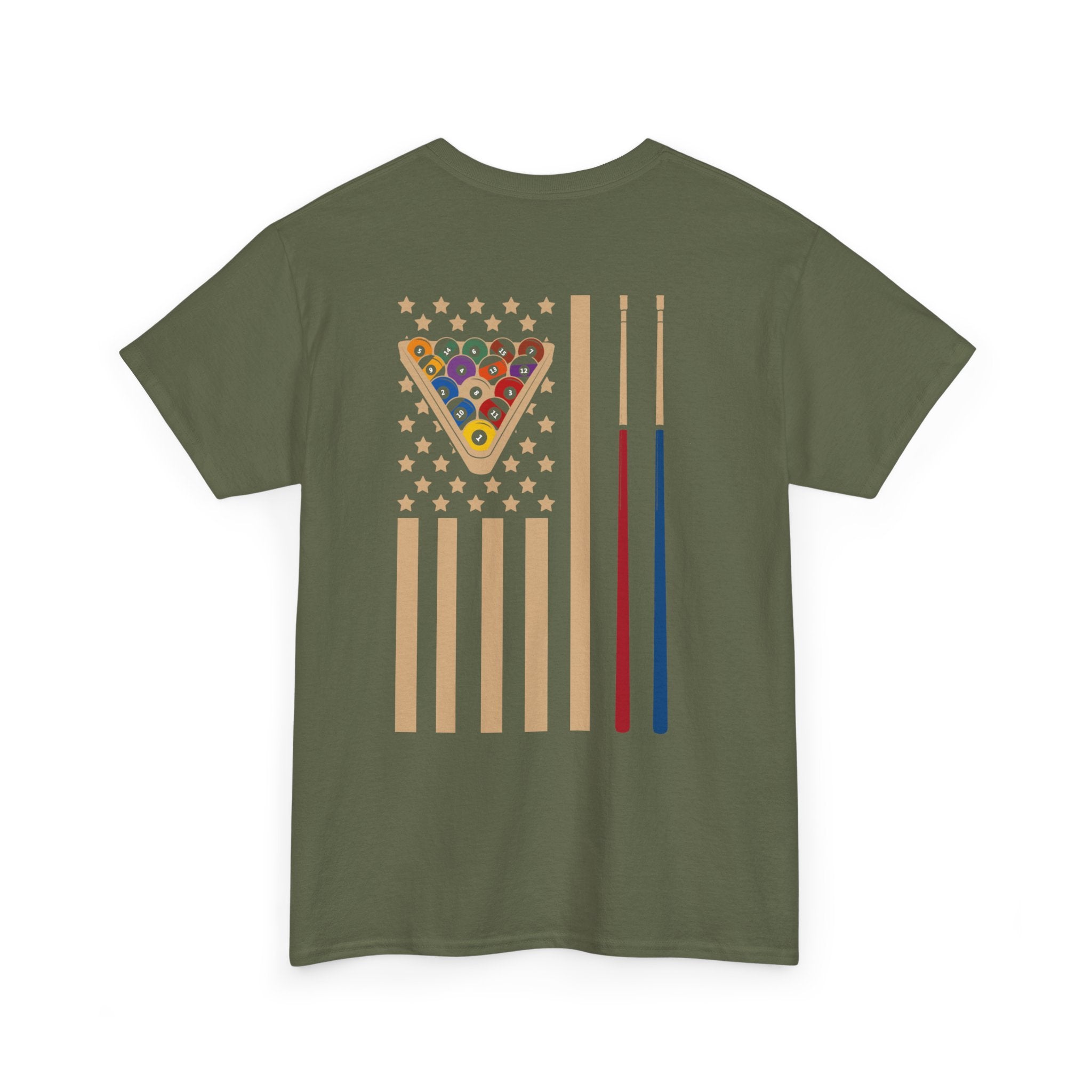 Billiards Flag Pool Cue & Balls Graphic Tee — Pool Player T-Shirt