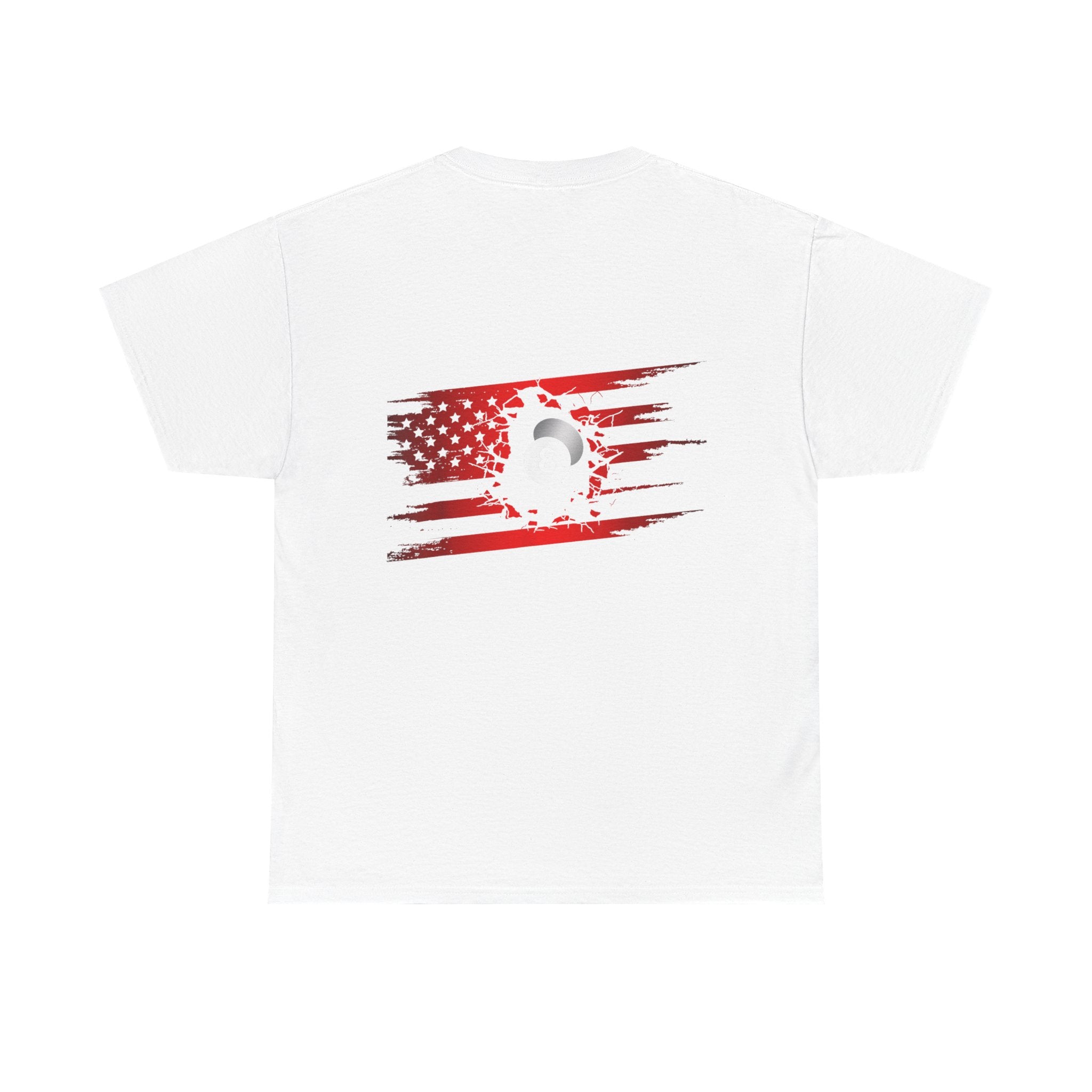 8-Ball Breaking Through USA Flag T-Shirt — Patriotic Pool Player Tee