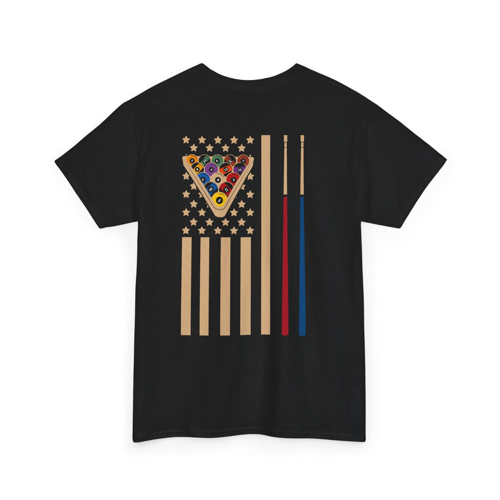 Billiards Flag Pool Cue & Balls Graphic Tee — Pool Player T-Shirt