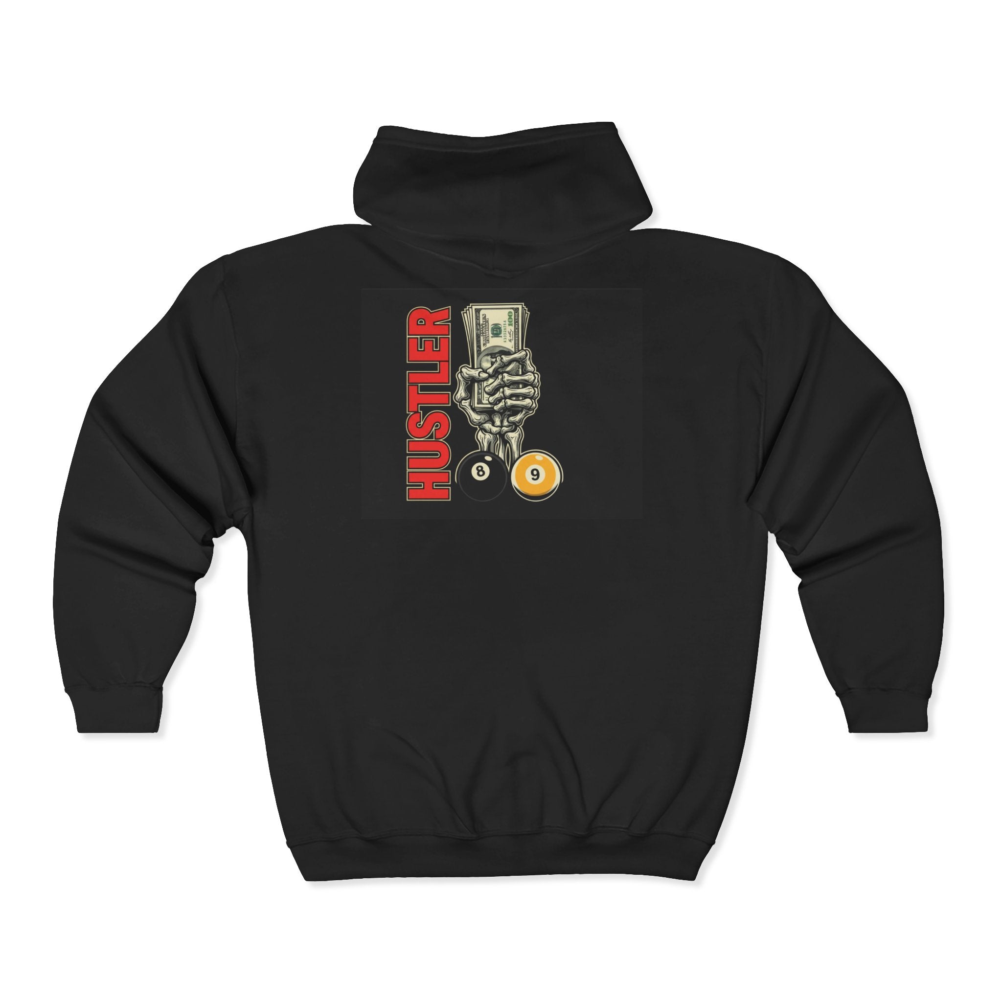 Hustler Money Grip Zip Hoodie — Retro Billiards Hustle Graphic Hoodie