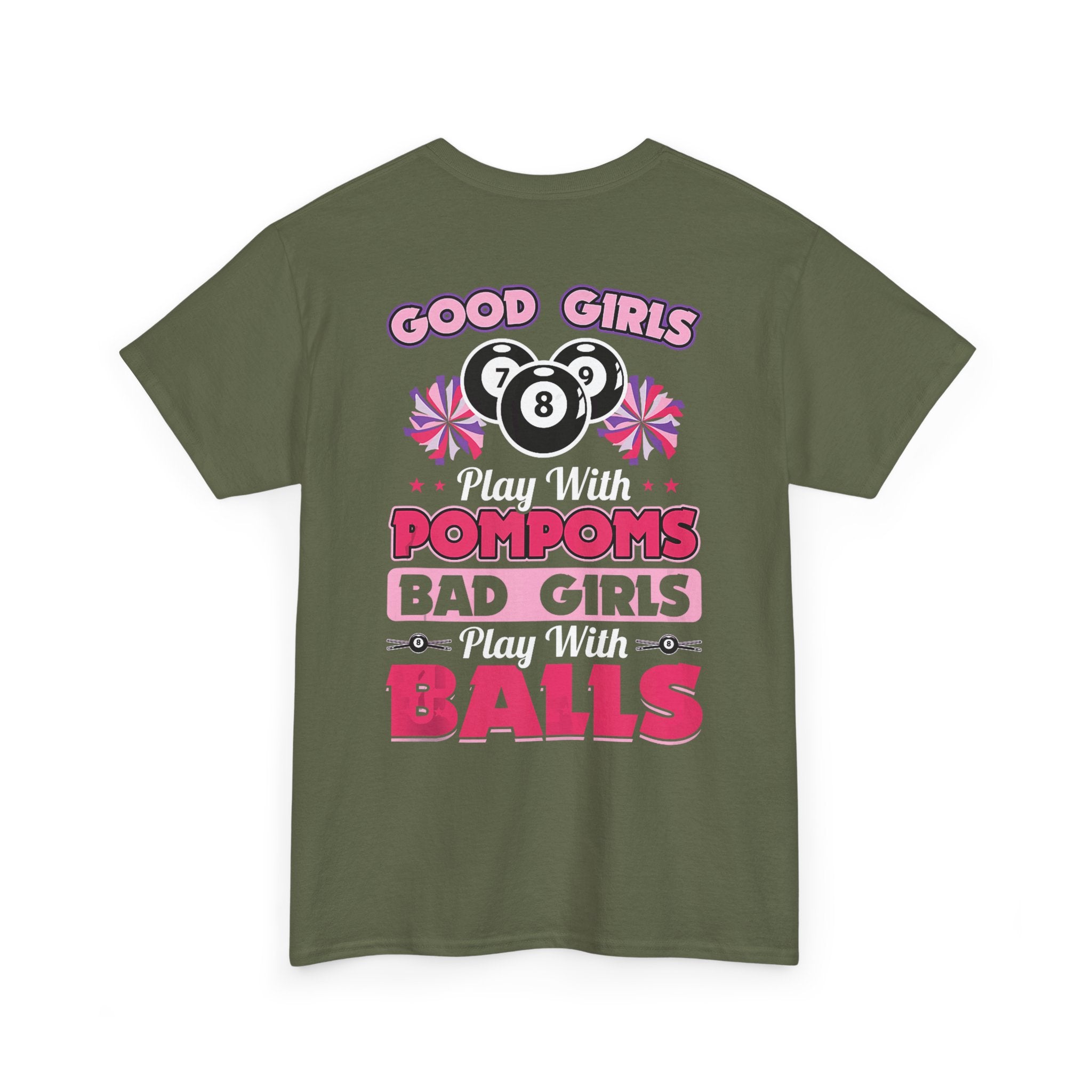 Cheerleader Pool Tee — "Good Girls Pom-Poms, Bad Girls Balls" Graphic T-Shirt