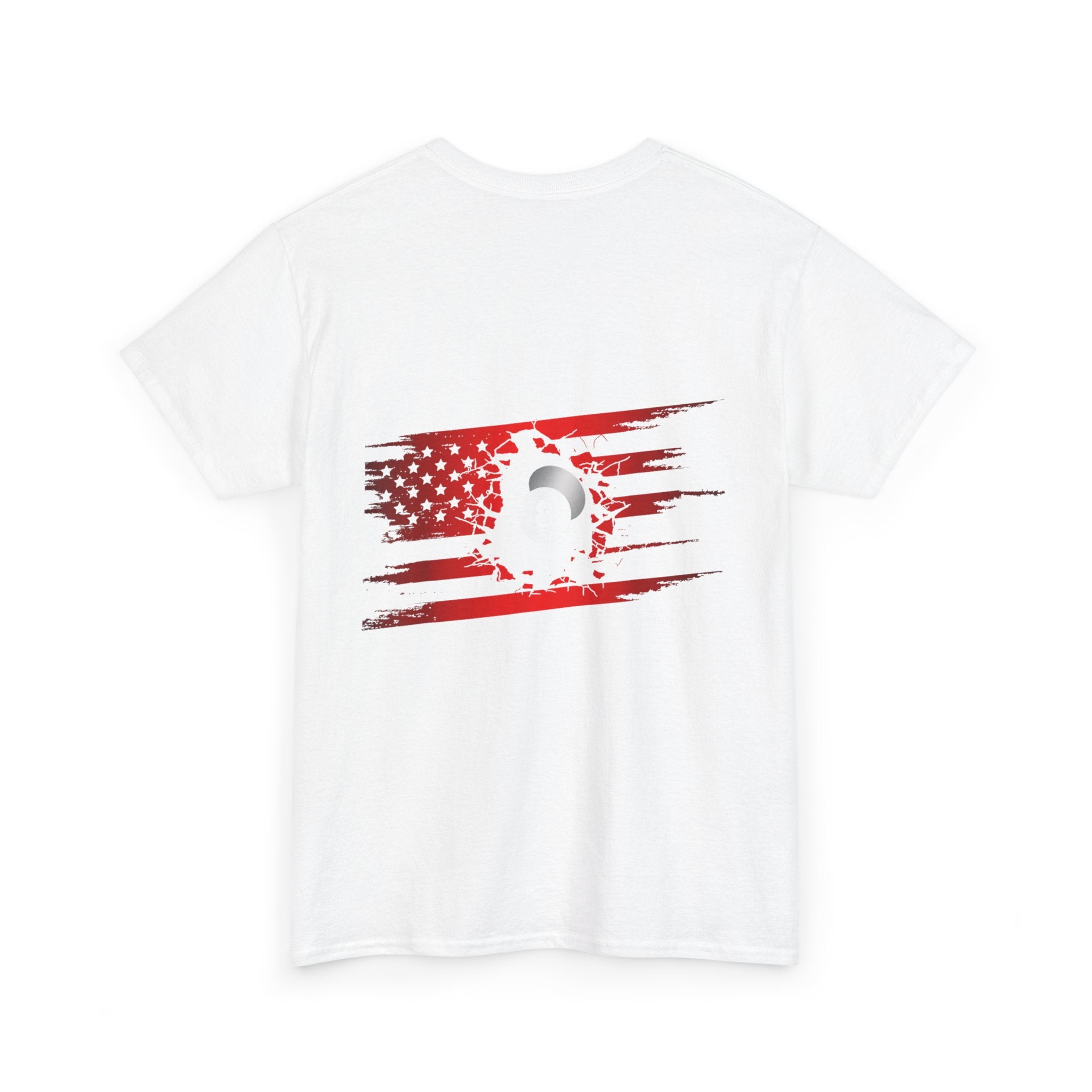8-Ball Breaking Through USA Flag T-Shirt — Patriotic Pool Player Tee