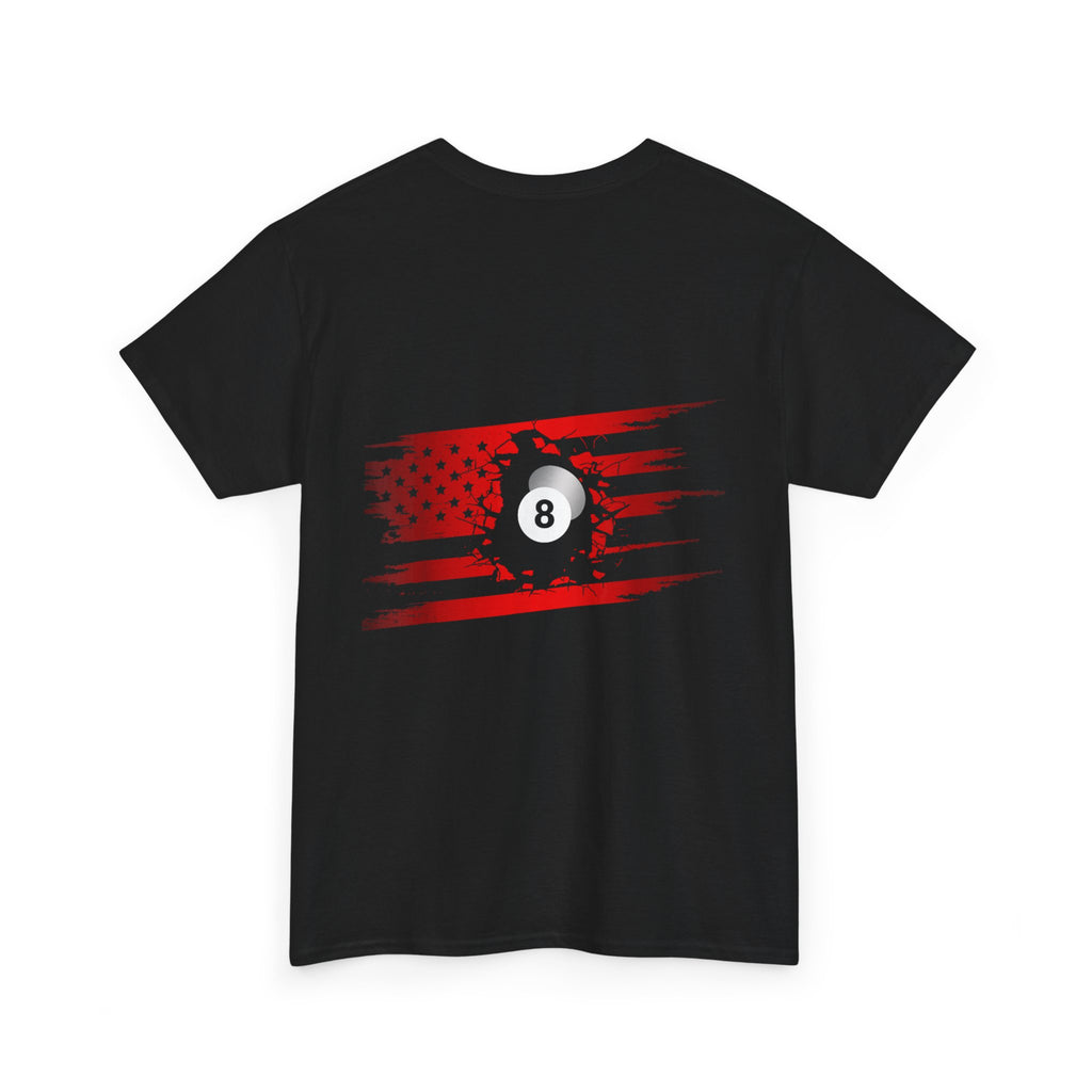 8-Ball Breaking Through USA Flag T-Shirt — Patriotic Pool Player Tee