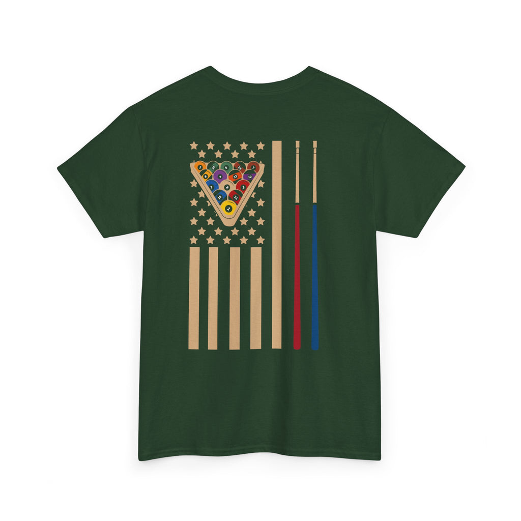 Billiards Flag Pool Cue & Balls Graphic Tee — Pool Player T-Shirt