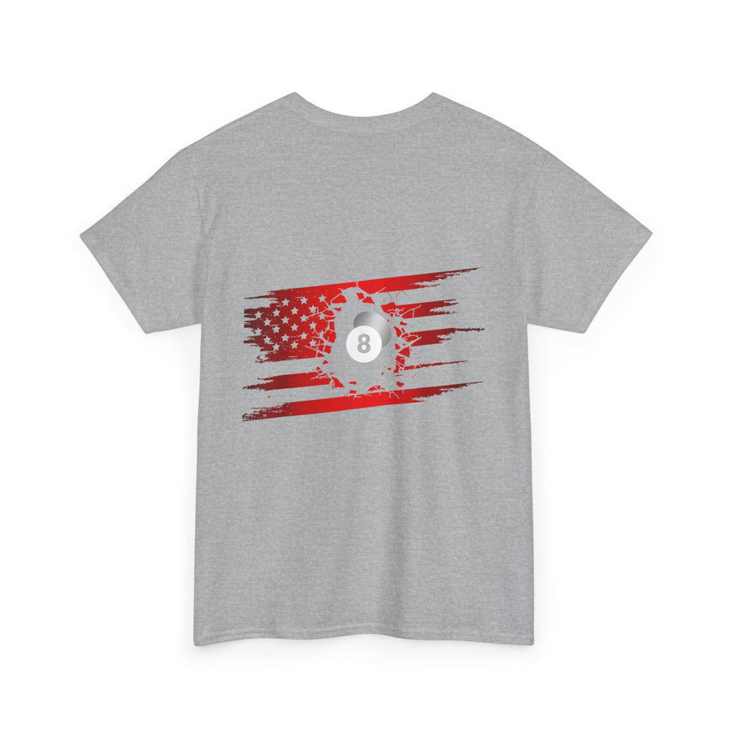 8-Ball Breaking Through USA Flag T-Shirt — Patriotic Pool Player Tee