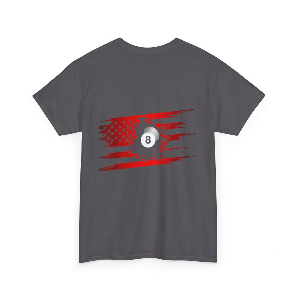 8-Ball Breaking Through USA Flag T-Shirt — Patriotic Pool Player Tee