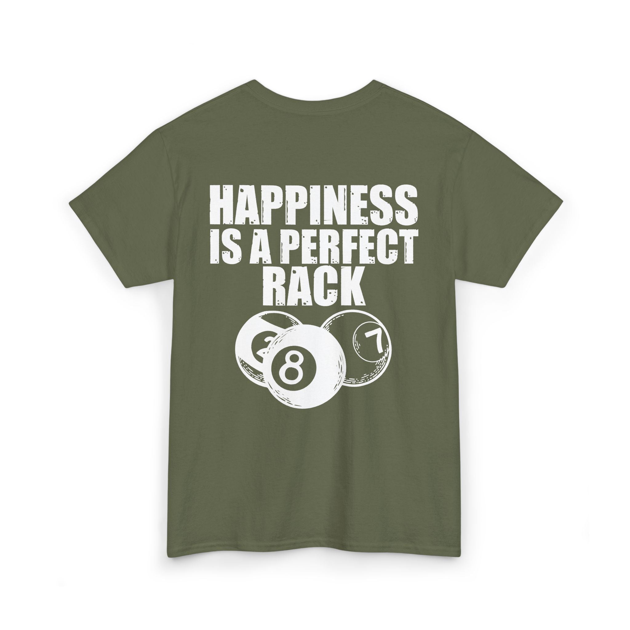 Billiards T-Shirt - "Happiness Is A Perfect Rack" Pool Cue Tee