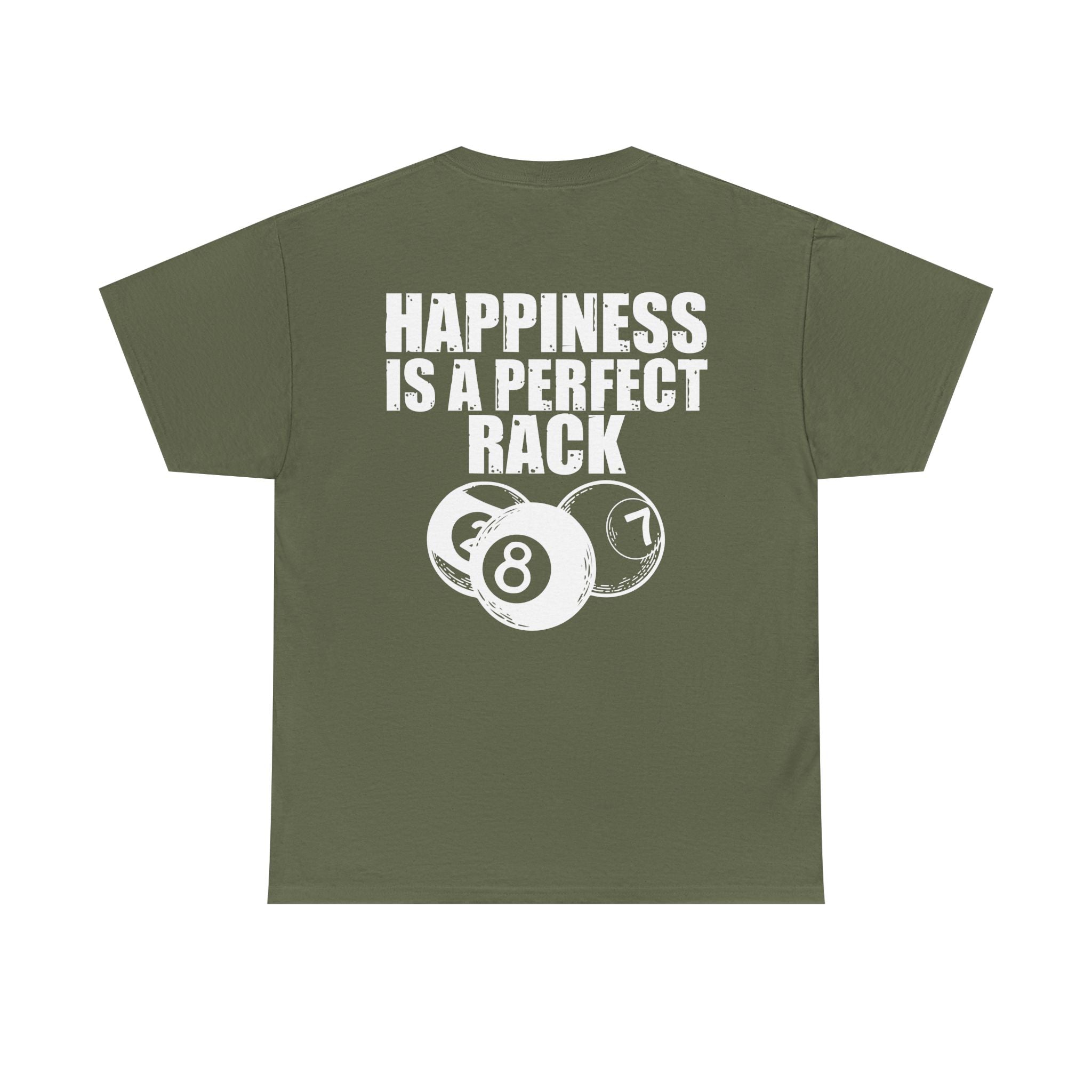 Billiards T-Shirt - "Happiness Is A Perfect Rack" Pool Cue Tee