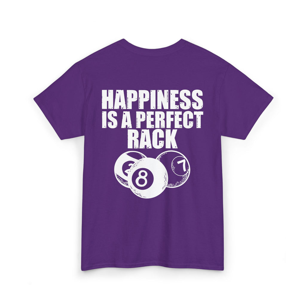 Billiards T-Shirt - "Happiness Is A Perfect Rack" Pool Cue Tee