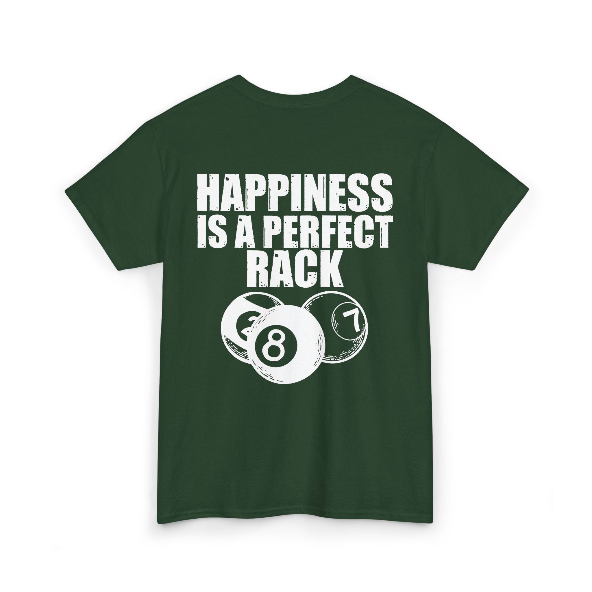 Billiards T-Shirt - "Happiness Is A Perfect Rack" Pool Cue Tee