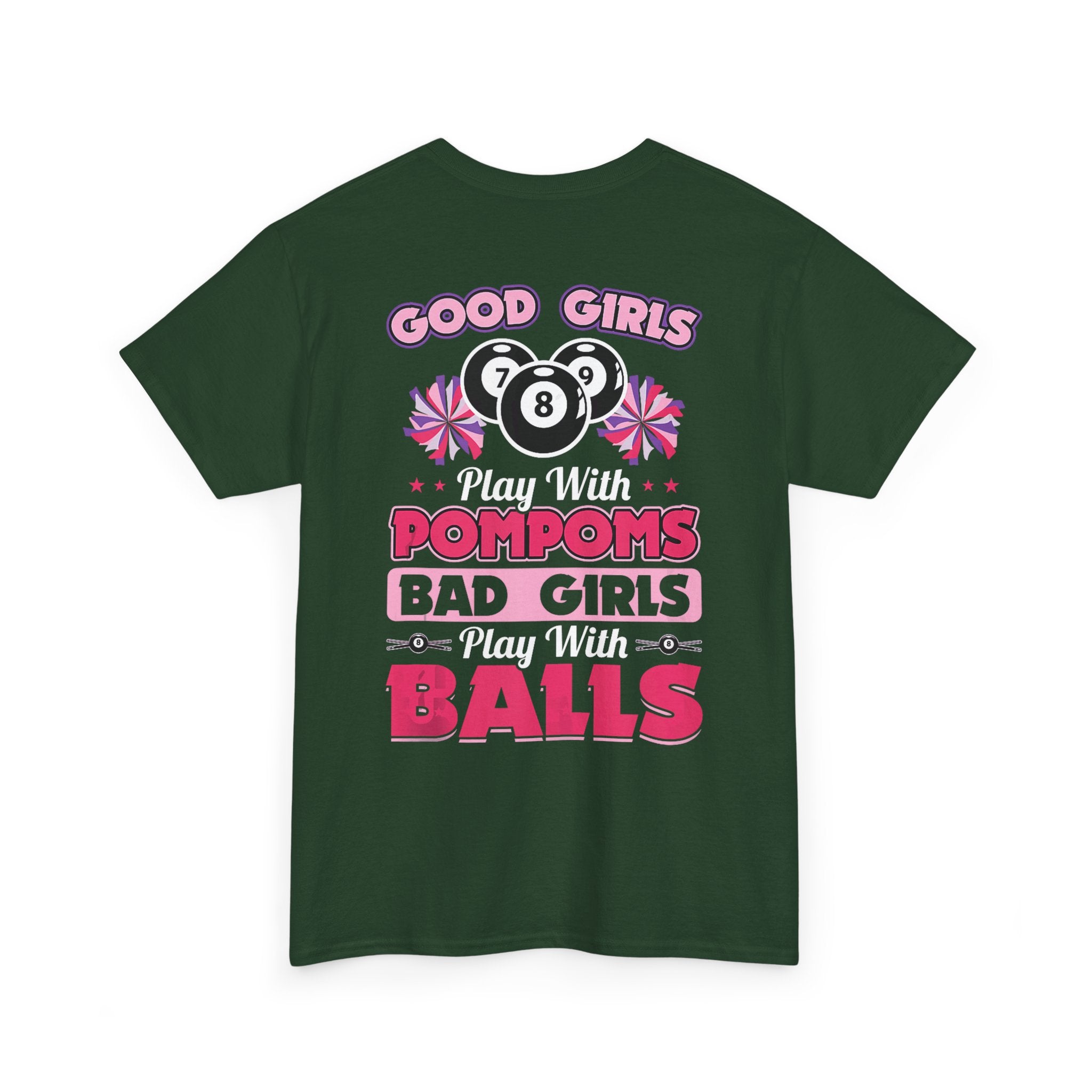Cheerleader Pool Tee — "Good Girls Pom-Poms, Bad Girls Balls" Graphic T-Shirt