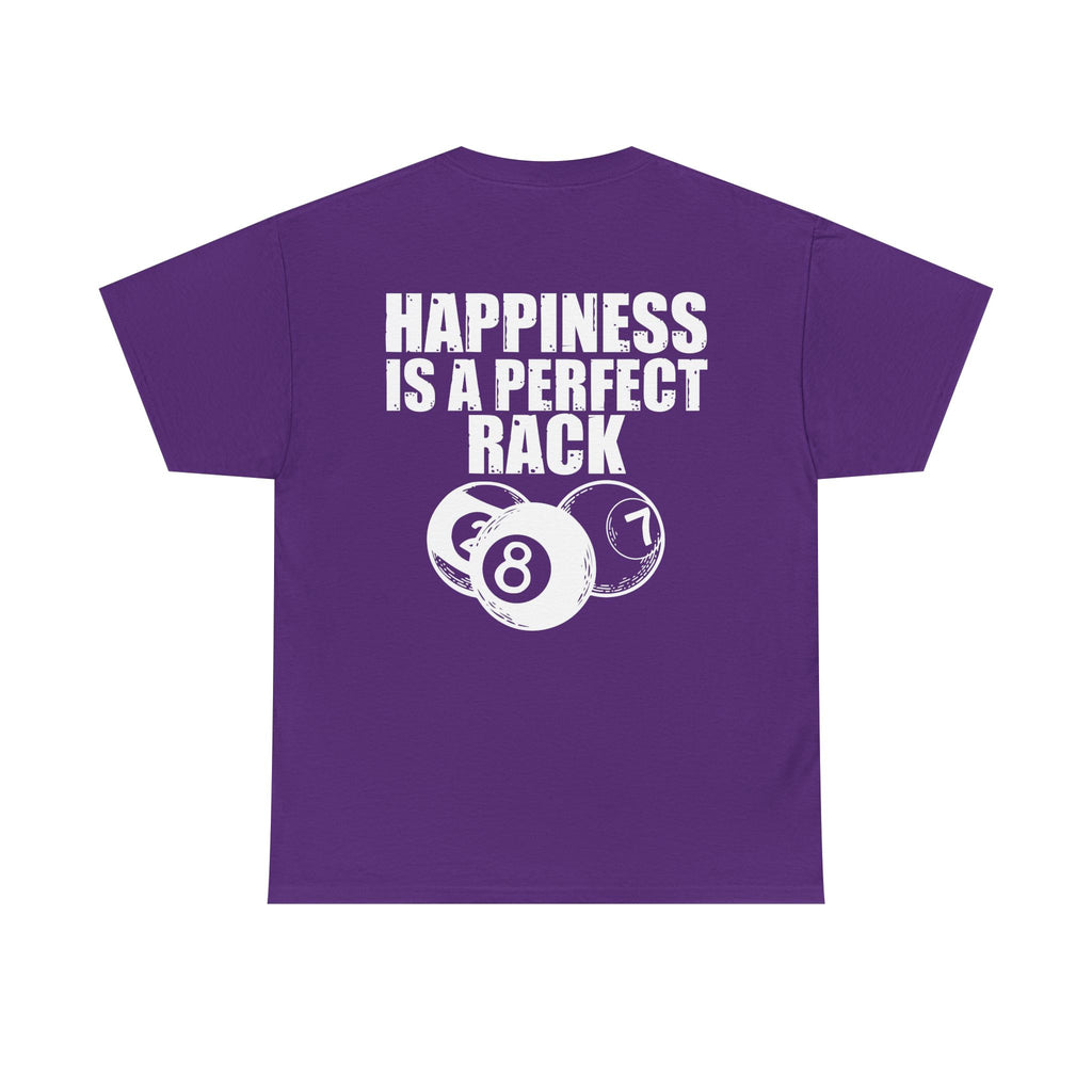 Billiards T-Shirt - "Happiness Is A Perfect Rack" Pool Cue Tee