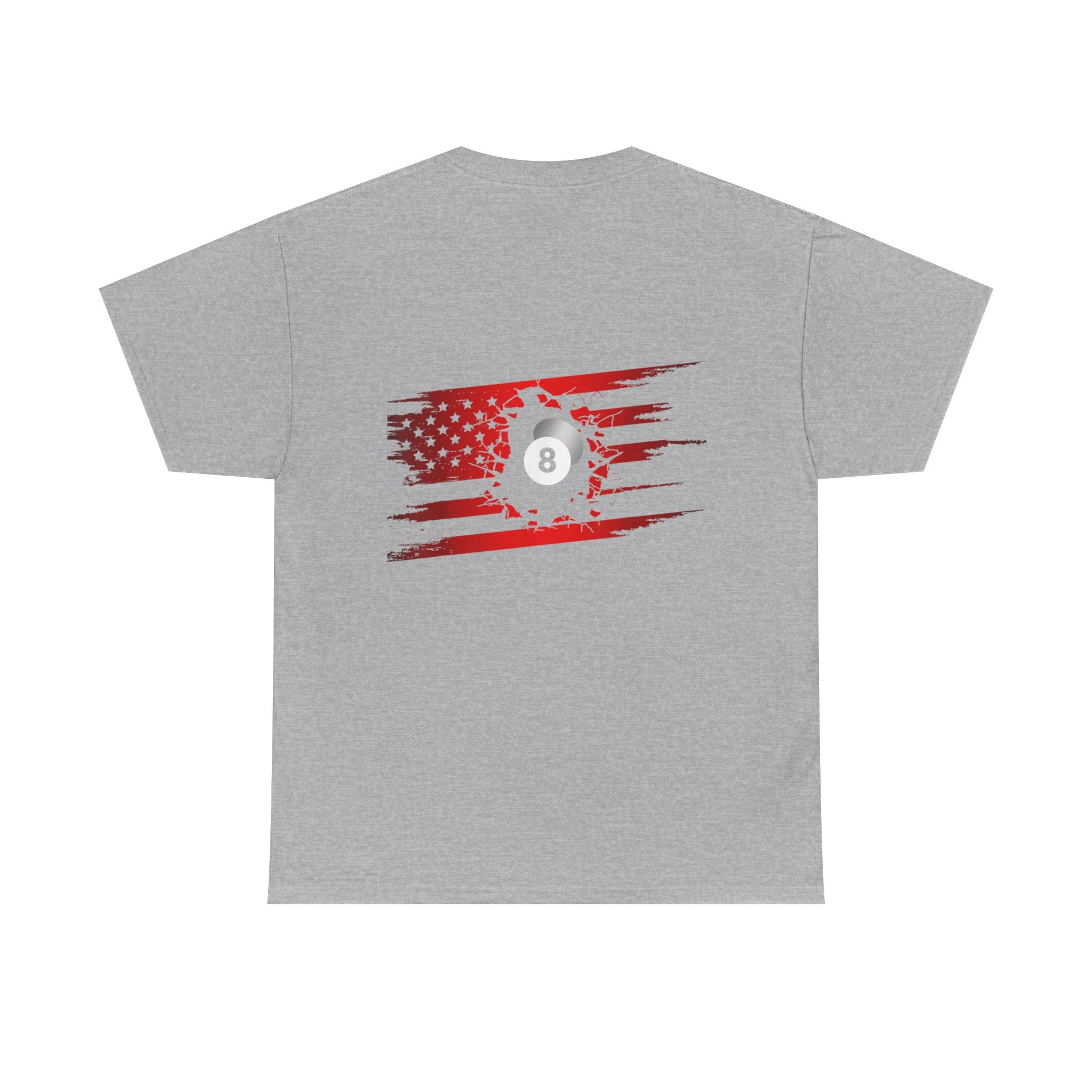 8-Ball Breaking Through USA Flag T-Shirt — Patriotic Pool Player Tee
