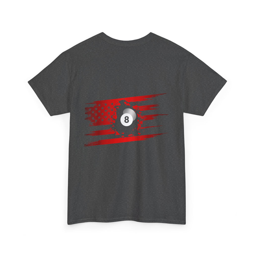 8-Ball Breaking Through USA Flag T-Shirt — Patriotic Pool Player Tee