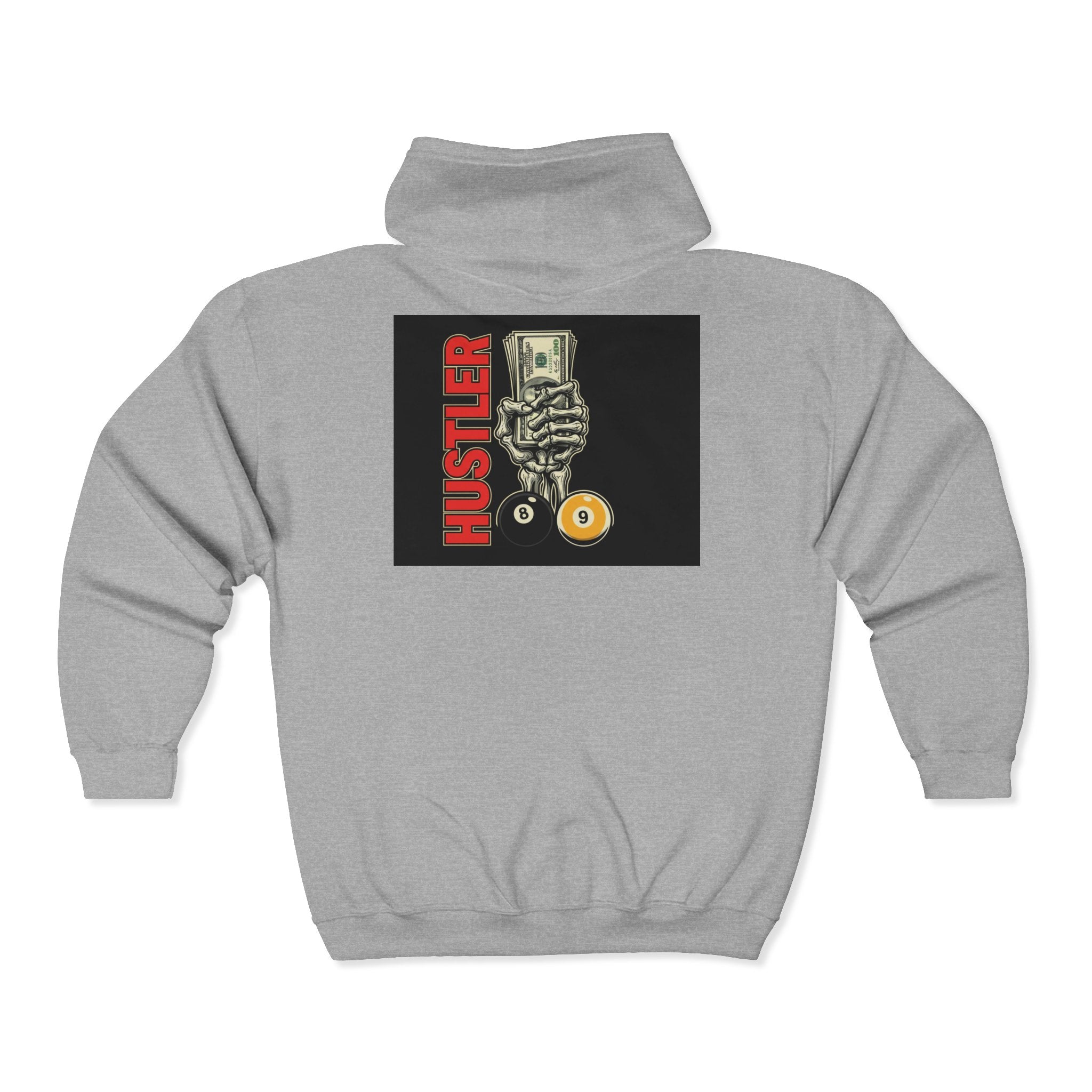 Hustler Money Grip Zip Hoodie — Retro Billiards Hustle Graphic Hoodie